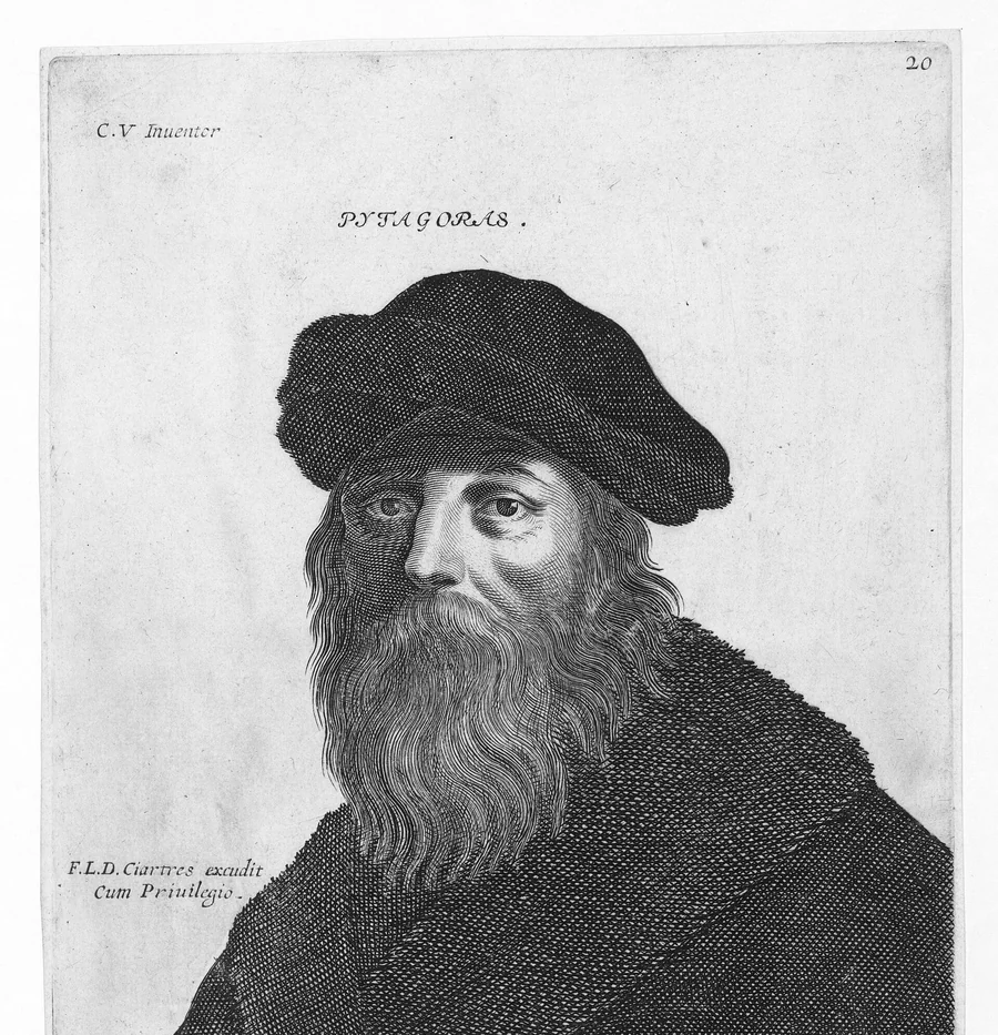 Pythagoras, Kupferstich. Von ihm selbst ist kein Wort überliefert – die Sätze über die Kraft der Zahlen stammen von Schülern.